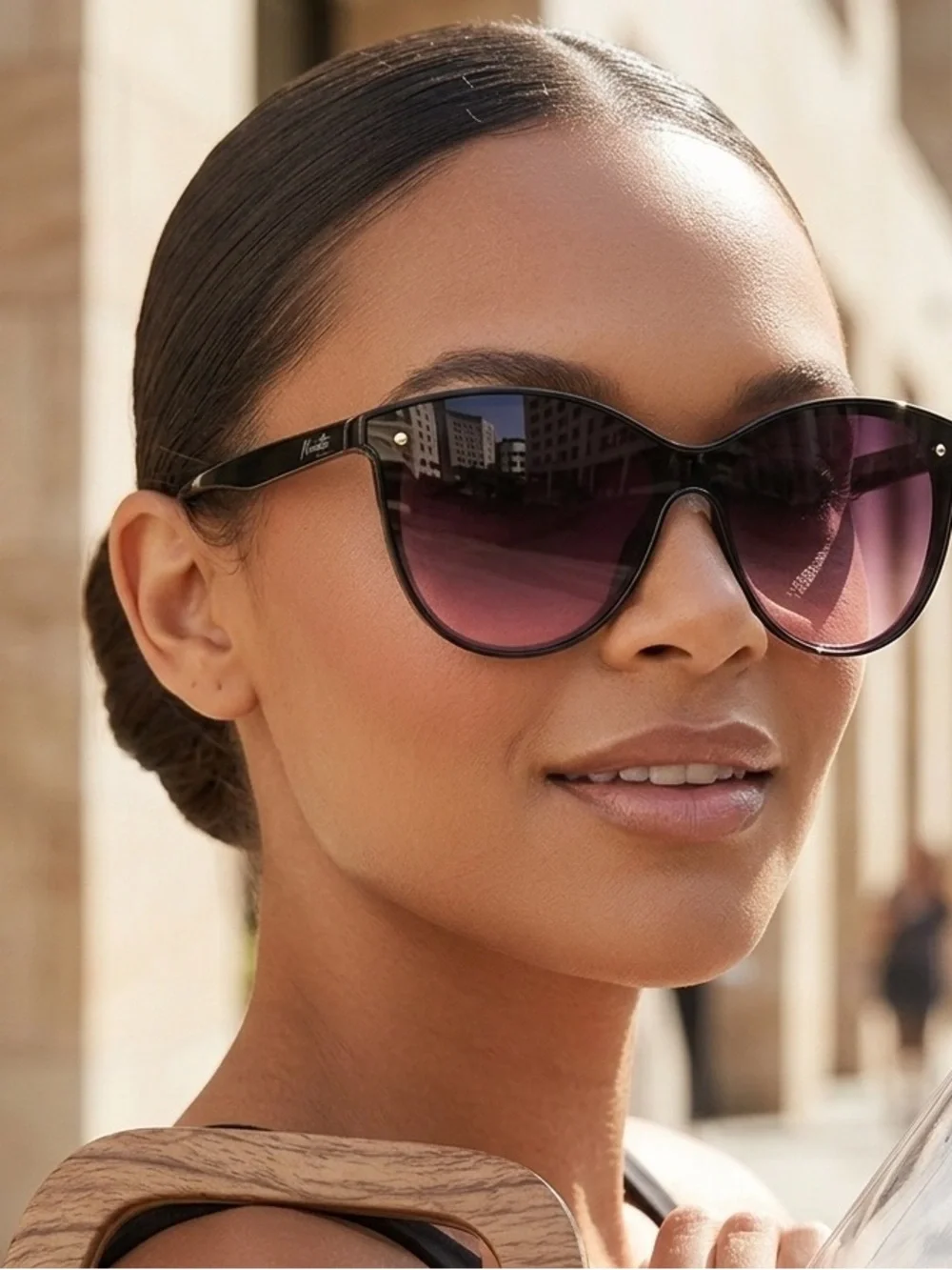 Nanette Lepore Black Frame Sunglasses with Gradient Purple Lenses - Women